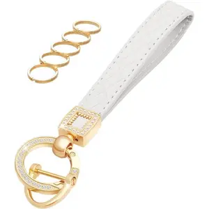 Microfiber Leather Wristlet Keychain,Wrist Keychain Car Key Chain with 5 Key Ring and Anti-Lost D Ring