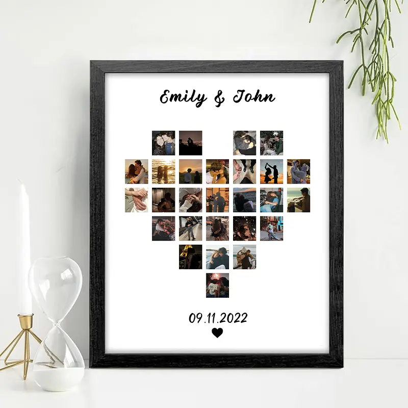 Personalized Heart-Shape Puzzle Photo Frame - Custom Romantic Keepsake Canvas Artwork, Metal Frame Home Supply, Nail-Mounted Family Room Wall Decor for Anniversary Gifts
