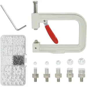 Pearl Handmade Setting Machine with 5 Sizes of Round Pearl ABS Beads Rivet Studs and 900 Pcs Nailheads Spots Studs Kit for Hats Shoes Clothes Bags Skirts Beads DIY Accessories