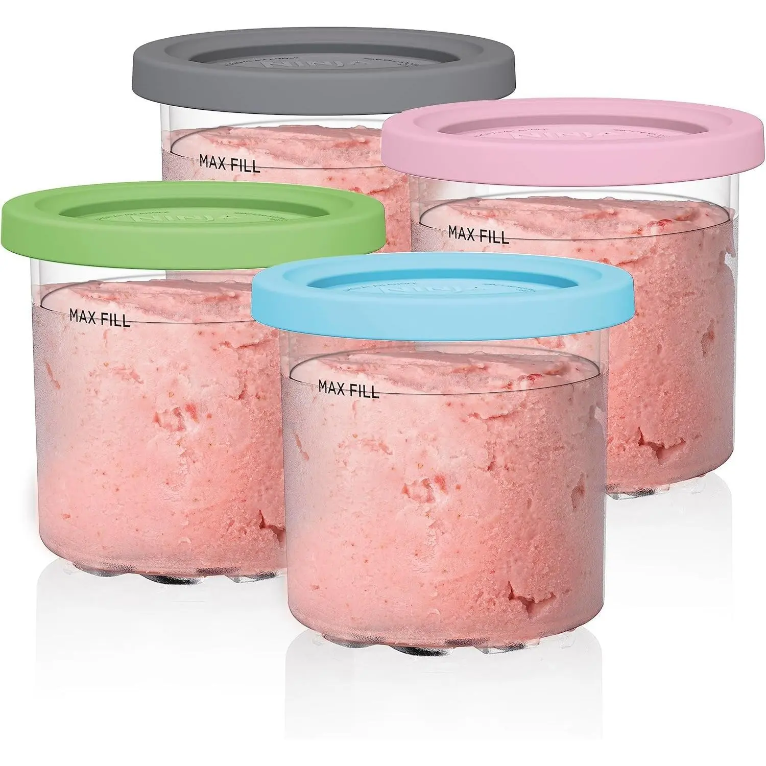4-Pack Ice Cream Cups Compatible with Nc299am C300s Series, Perfect Fit for Your Ice Cream Needs, Ice Cream Storage Solutions, Durable & Reliable Design with Lids