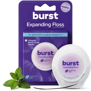 BURST Expanding Dental Floss - Black Expanding,Stain-Absorbing, Woven Floss, Vegan, Paraben Free, Mint Eucalyptus, Removes Plaque