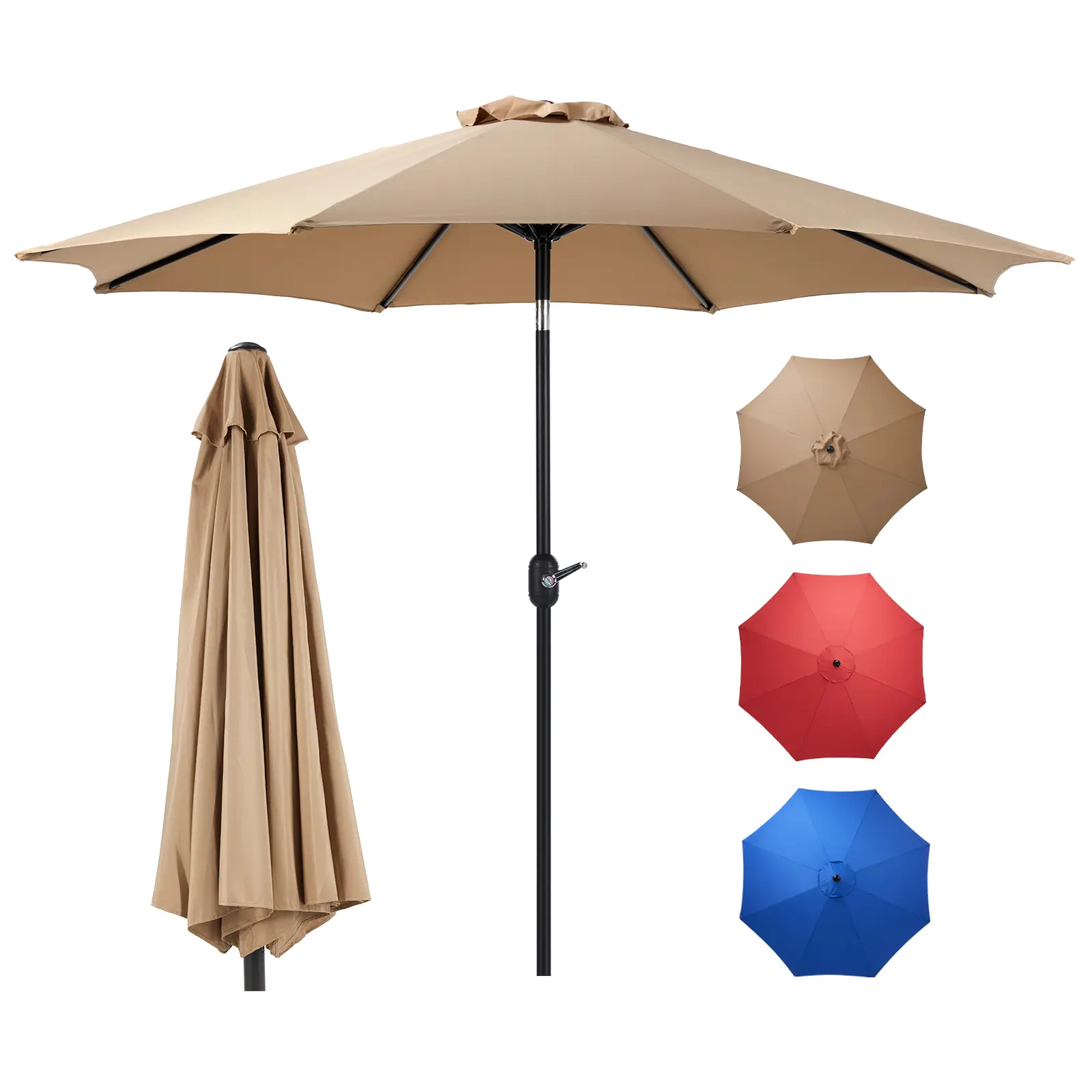 【Deal】SweetFurniture 9FT Windproof Outdoor Umbrella - Large Modern Metal Support Pole Parasol with Canopies & Shade, Push-Button Tilt, Crank Operation, 8 Strong Ribs, UV-Treated Polyester Cover, Assembly Required, No Base (Terrace Use), Windproof Umbrella