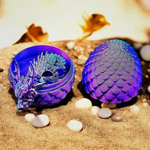 Articulated Dragon Egg Fidget Toy - Color-Shifting Blue-Purple PLA Mystery Egg Figurine for Home Decor, Statues & Figurines, Mystery Egg Figurines