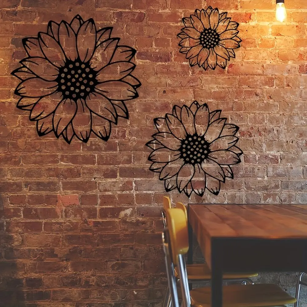 Sunflower Floral Print Pattern Wall Decor, Stylish Flower Prints, 3 Counts/set Metal Wall Art, Wall Decor for Home Living Room Bedroom Garden Patio, Home Decor, Hanging, Art Wall Decoration