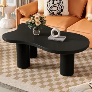 Bellemave  ON-TREND 44'' x 25.9'' Easy Assembly Cloud Coffee Table with 1.5'' Thick Tabletop, Cream Style Irregular End Table with 3 Sturdy Legs, Sleek Center Table with Round Edge for Living Room