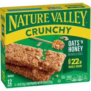 Nature Valley Crunchy Granola Bars Oats 'n Honey 12 Count (6 Pouches), 8.94 oz