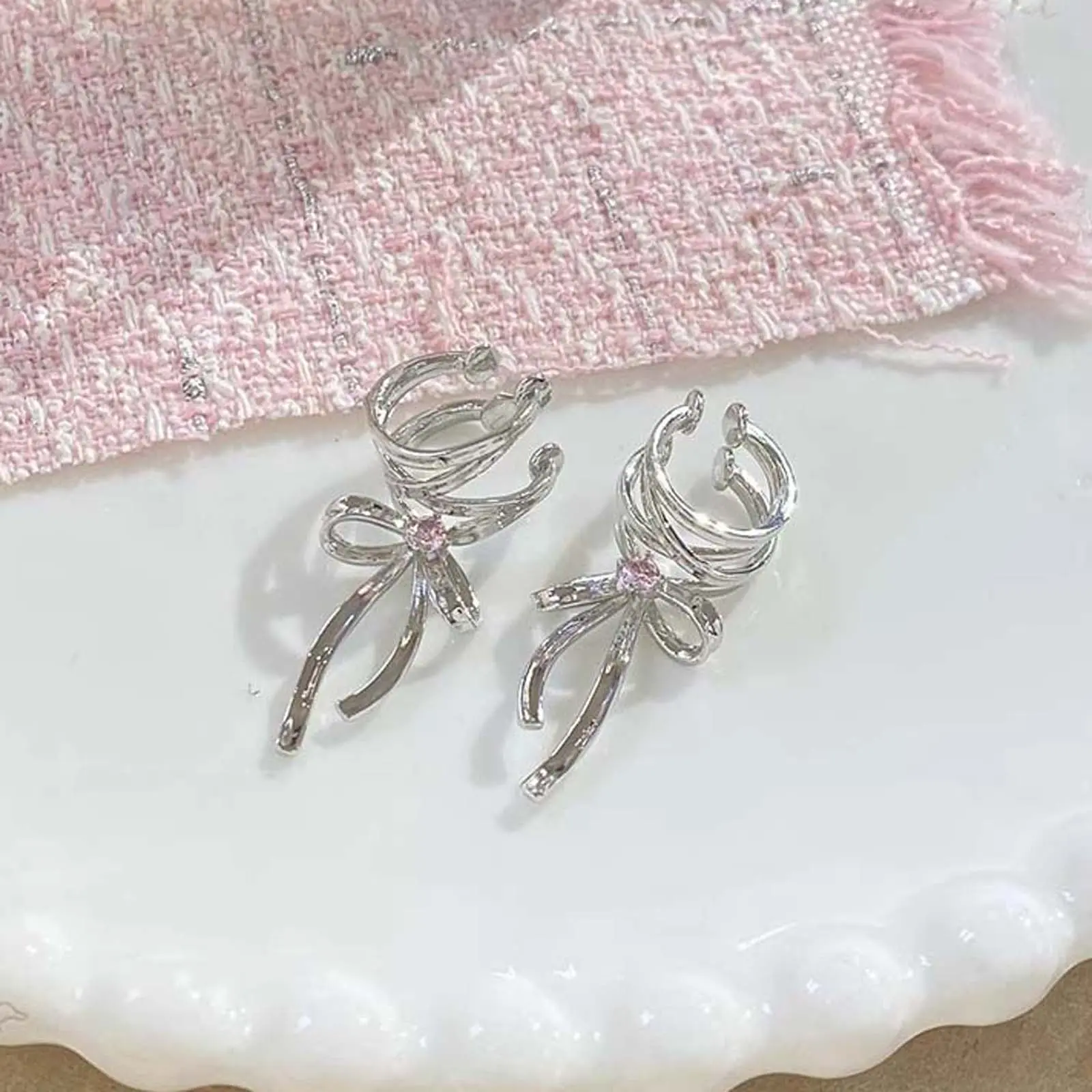 Springtok Y2K zircon ballet bow ear clip opening adjustable women's non-pierced ear jewelry gift