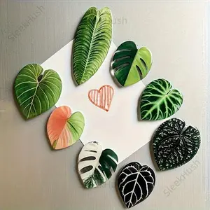 8Pcs Nature-Inspired Leaf Shape Fridge Magnet Set, Plant-Themed Artwork Magnetic Stickers for Kitchen, Room Home Decor Supplies