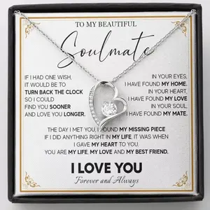 To My Soulmate Forever Heart Necklace, Beautiful Soulmate Forever Love, Love Poem Message Card Jewelry, Love Necklace Gifts, Gift for Wife Girlfriend