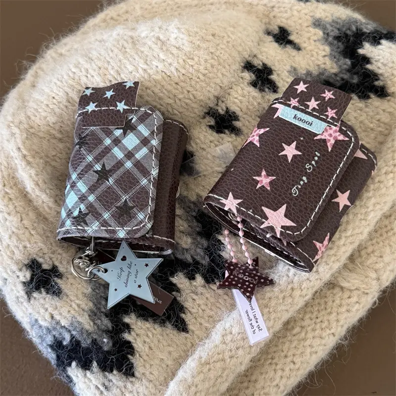 Pink blue black diamond leopard print star | Star pendant | Leather headphone bag | Best friend gift | for Airpods 2 3 4 pro/pro2 pro3 | Headphone Storage | Headphone Pouch