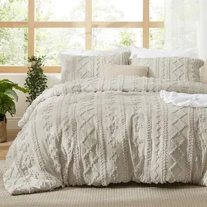 King Size Bohemian Tufted Down Quilt 3-Piece Set, Camel Jacquard Embroidery, All-Season Soft, Machine Washable Luxury Marshmallow Comforter