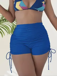 Women's Plus Size Plain Drawstring Bikini Swimwear Bottom, Summer Casual Tight-Fitting Swimwear, Moderate Thickness for Comfortable Fit