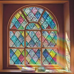 Static Cling Stained Glass Window Privacy Film Non-Adhesive 3D Rainbow Frosting Anti-UV Decorative Film for Bathroom Home Door