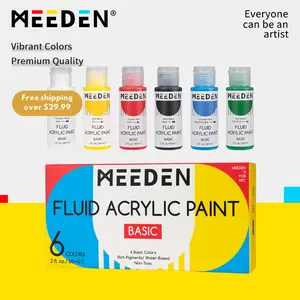 MEEDEN Art US Fluid Pastel Acrylic Paint Set, 6 Vibrant Colors (2 oz, 60 ml), Rich Pigments, Non-Toxic High Flow Art Paints