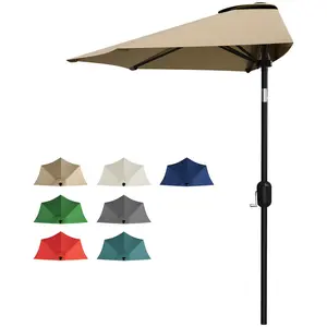 Garvee 9FT Half Patio Umbrella with Smooth Crank Lift, Outdoor Shade Canopy for Patio, Backyard, Garden, Deck, Balcony - Available in Khaki and Blue