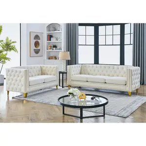 Aobtkel® 3-Seater + 2-Seater Combination Velvet Sofa, Beige, Couch for Living Room, Living Room Furniture Sets