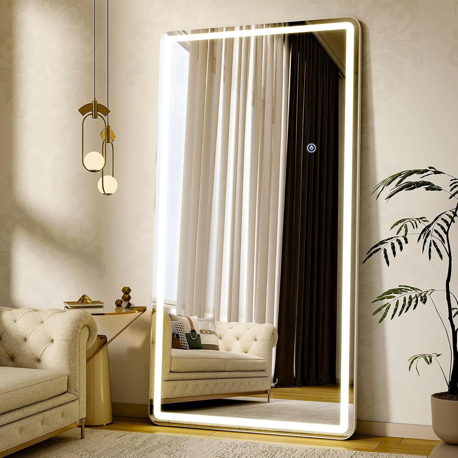 71"x32" LED Full Length Mirror, Standing Floor Body Mirror |     Dimmable Lights 3 Color Modes – Adjustable Brightness, Wall-Mount or Leaning for Barber, Fitness Center, Dressing Room