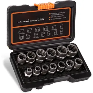14-Count Hardware Bolt Extractor Tool Set, Impact Nut Remover with Rounded Drive, Stripped Lug Remover for Damaged Frozen Bolts, Universal Fit for Strength Training Equipment
