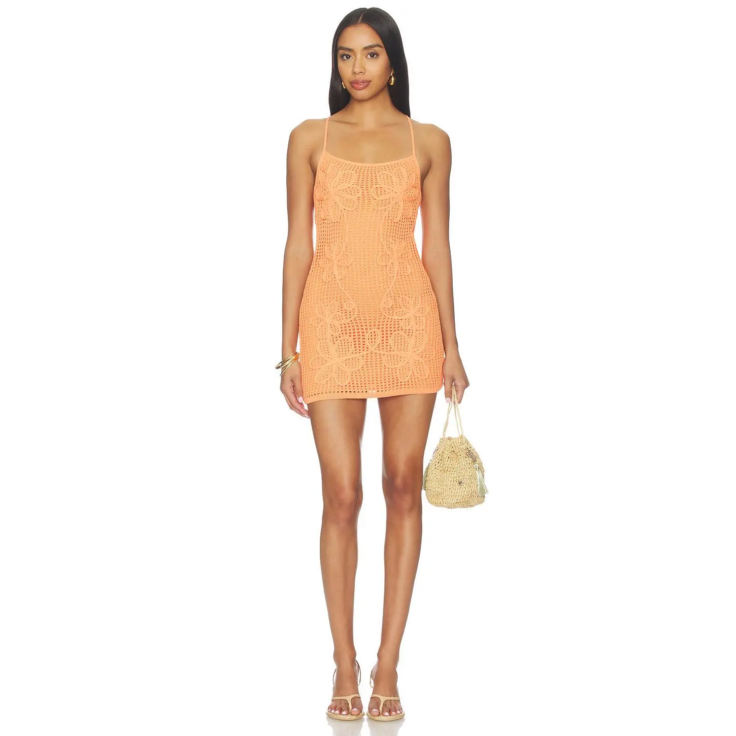 Lovers and Friends Ottillie Pointelle Mini Dress in Orange
