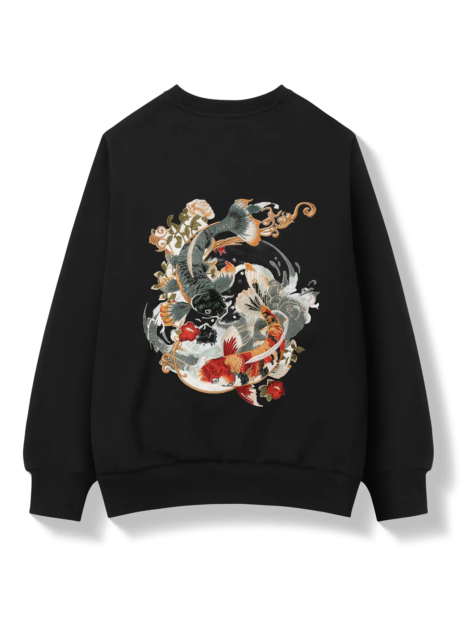 Niepce Japanese Streetwear Embroidered Yin and Yang Koi Sweater Crewneck Breathable