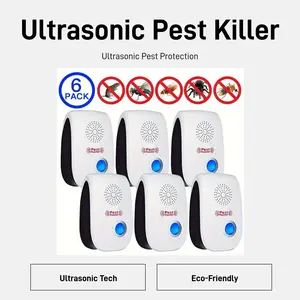 6-Pack Ultrasonic Pest Control Repeller, Plug-In Dual-Mode Electronic Indoor Repellent for House, Kitchen Against Roaches, Spiders, Ants, Mice, Mosquitoes