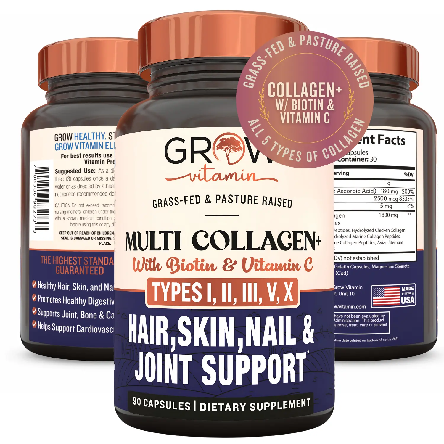 Multi Collagen Peptides Pills (Types 1,2,3,5,X) - 1800mg Scientifically Formulated Protein Collagen Supplement Capsules, Antioxidant, Bone & Joint Support, Vegetarian, No Artificial Flavor for Adults