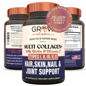 Collagen Peptides Types I, II, III, V, X 1800mg Pills Anti-Aging Skin Capsules