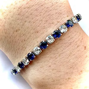 Blue Sapphire 18K White Gold Plated Tennis Bracelet 7.5 Inches