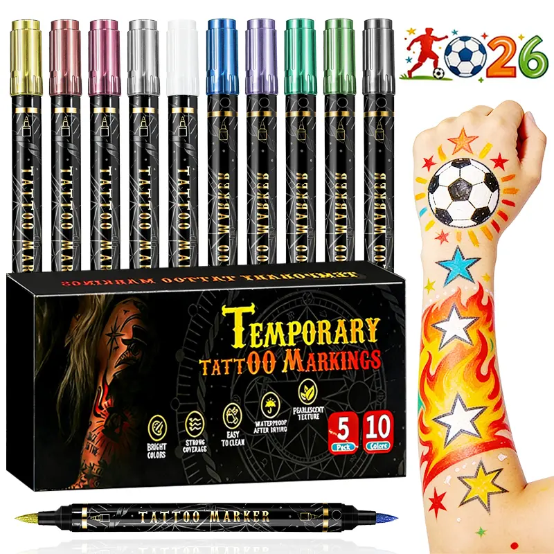 Dual-Tip Tattoo Marker Pen,Temporary Tattoo Marker Pen, 5pcs/set Temporary Body Paint Marker Pen, Art Supplies for DIY Body PaintingTemporary Body Paint Marker Artist Pen, Art Supplies for DIY Body Painting coloring Multicolor