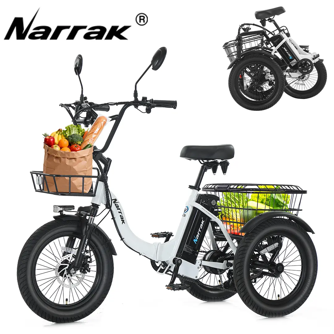 N3 Electric Tricycle 700W-1100W Fat Tire E-Bike for Adults, Folding 3 Wheel Electric Bike with Long Range Removable Battery and Large Basket