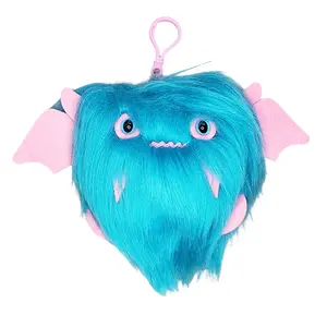 Bubbleyum the Blue Floof Monster KEYCHAIN Plush Clip Soft Faux Fur with Pink Felt Details and Acrylic Eyes