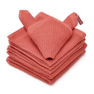 100% Cotton Waffle Weave Kitchen Dish Cloths, Ultra Soft Absorbent Quick Drying Dish Towels, 12x12 Inches, 6-Pack, Brick Red