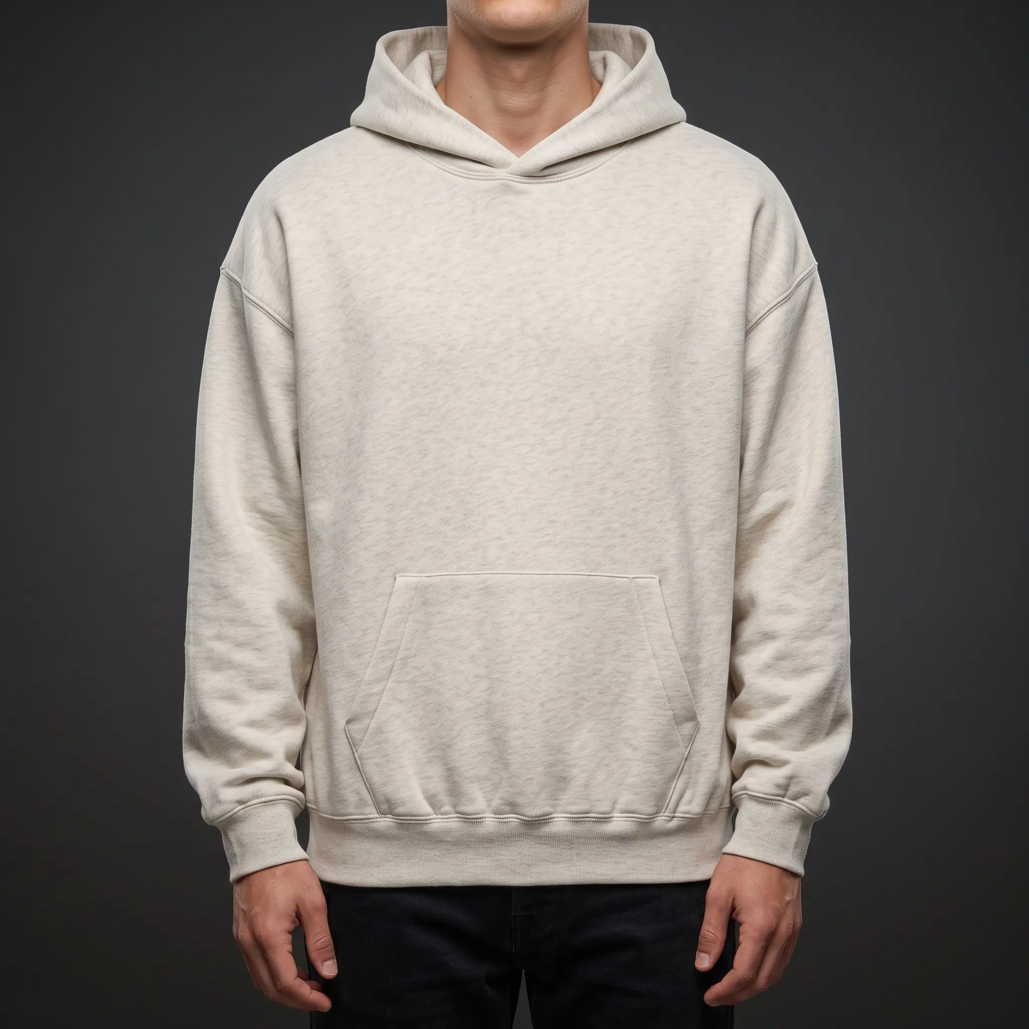 Men's Oatmeal Cotton Lightweight Long-Sleeve Pullover Hoodie - Loose Fit, Plain, Minimalist Style, All Seasons, Standard Sizes, Solid Color, Street Casual Menswear Sweatshirt
