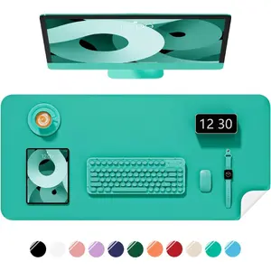 Desk Pad, 35.5" x 17" PU Leather Non-Slip Desk Mat Large Mouse Pad For Desktop, Waterproof Laptop Computer Writing Mat For Office, Home, Work, Gaming, Light Green