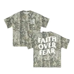 {Full Size S-5XL} Faith Over Fear Camo T-Shirt 3D Dead Leaves Print Christian Graphic Tee Unisex Short Sleeve Shirt for Men Women Hunting Outdoor Casual Streetwear Breathable Lightweight Cotton TikTok Shop US Trendy Outfit