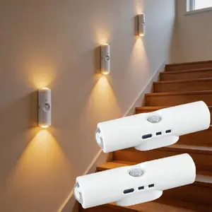 Motion Sensor Wall Light – Rechargeable Smart LED Night Light, 3 Color Gradient Dimmable Lamp, Magnetic Step Light for Bedroom, Entryway, Hallway & Stairs, Easy Charging & Elegant Room Decor
