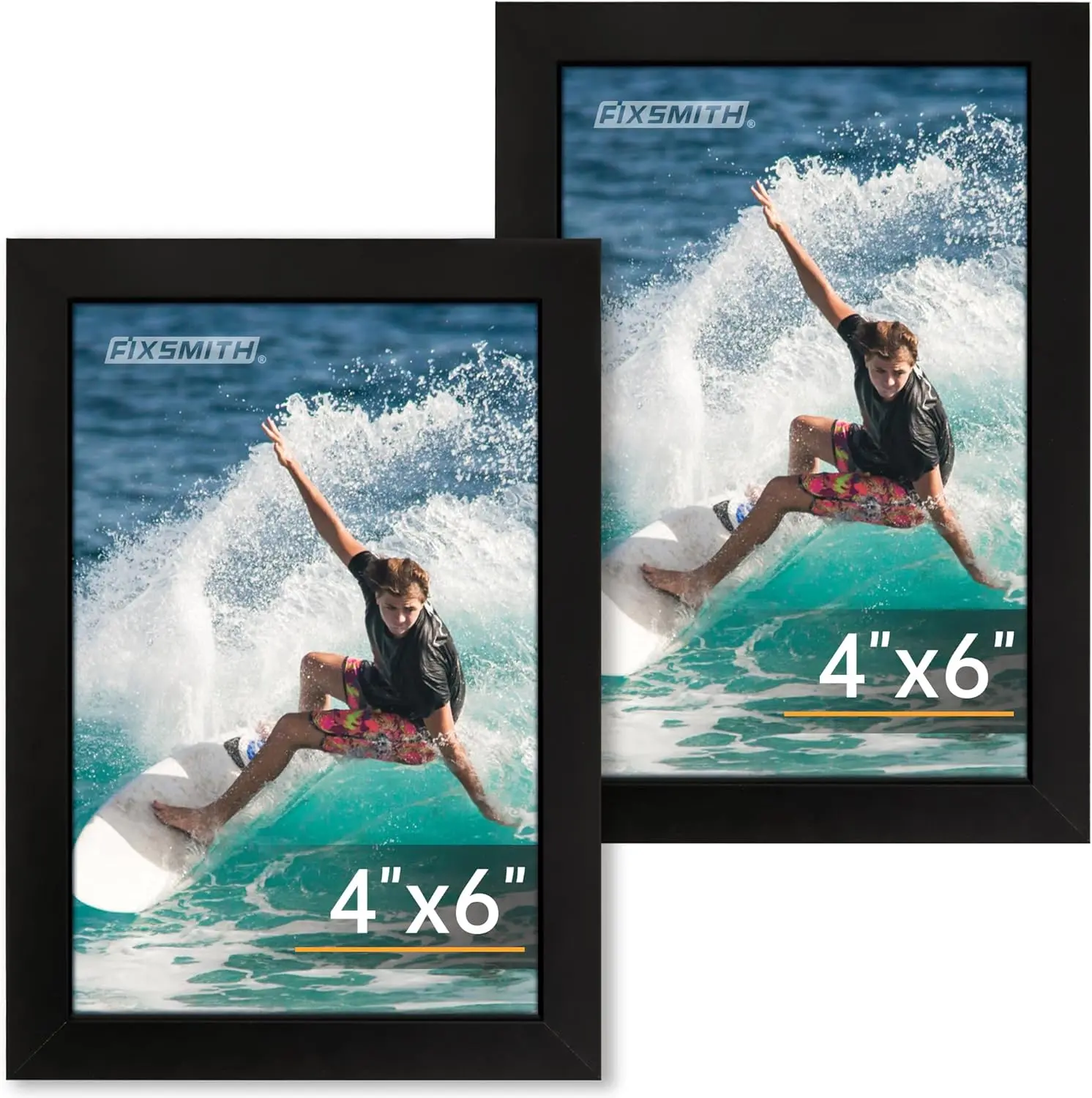 4r 2-Piece High-Quality Rectangle Photo Frame Set, 4x6in Picture Holder, HD Plexiglass, Wall Mount with Hanging Hooks, Multi-Function Tabletop Display, Classic Modern Framed Decor for Home