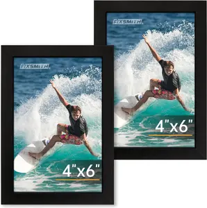 Black 4x6 Picture Frame Set of 2 - 4x6 Photo Frames with HD Plexiglass for Wall Hanging or Tabletop Display Decor
