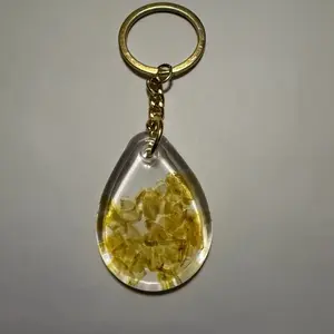 Teardrop Keychain with citrine inclusions Handmade Epoxy Resin Unique Design with Inclusions for Keys or Bags Practical Decorative Item