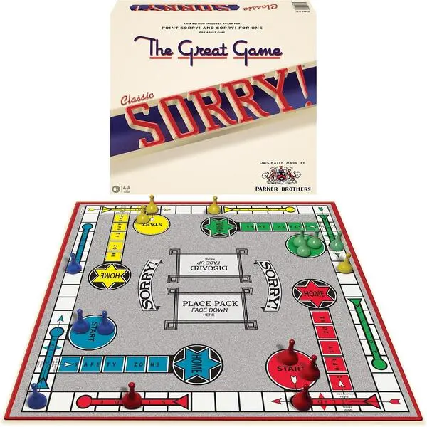 Classic Sorry! Board Game with Retro Artwork, Family Strategy Game for Kids and Adults, Vintage Edition by Winning Moves Games USA, 2–4 Players