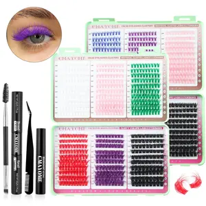 Colorful Single Cluster False Eyelashes Extensions Set with Adhesive Glue, Easy Application, D Curl, Recyclable, Bold Makeup Look