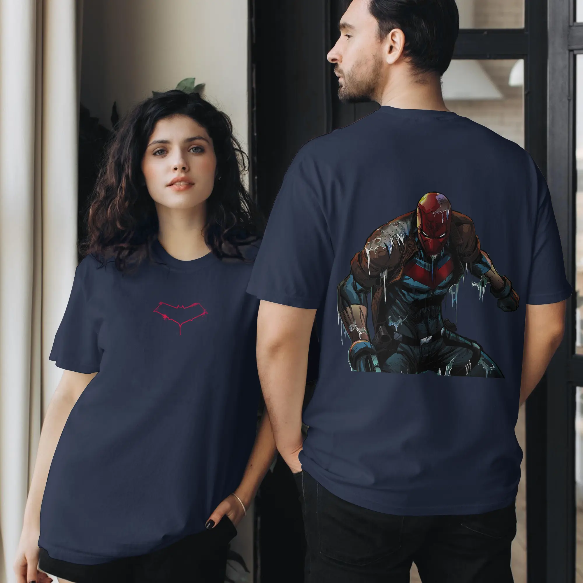 Women's Oversized Crew Light Red Acid Wash Jason Todd Graphic Print T-Shirt, Casual DCU Dark Style Soft Cotton Fashion Short Sleeve Top, Lightweight, Athletic