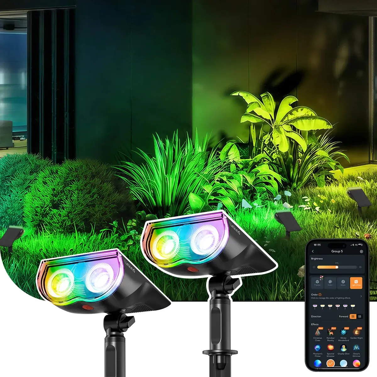 Summer Vibes Linkind Smart Solar Spotlight Color Changing Cool Warm White IP67 Waterproof Outdoor Lighting APP Control for Yards Gardens Pathways SL5C