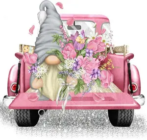 Stamped Cross Stitch Kits,Gnome Truck Flower Cross Stitch Kits for Adults Beginners,Full Range of Cross-Stitch Stamped Kits Needlecrafts for Home Wall Decor Cross Stitch Patterns 13.8x13.8inch