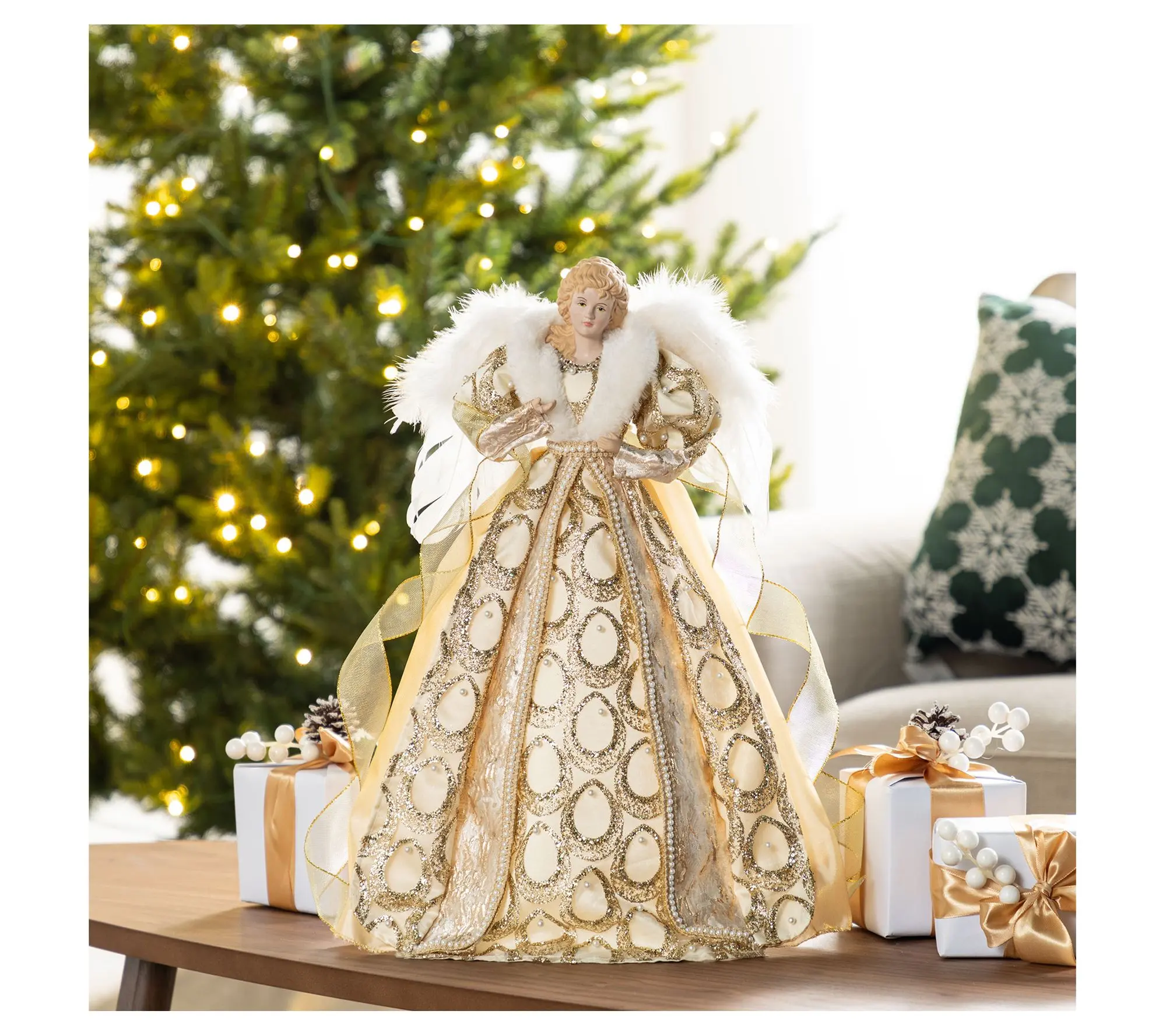Glitzhome 18.5"H Faux Christmas Elegant Angel Tree Topper