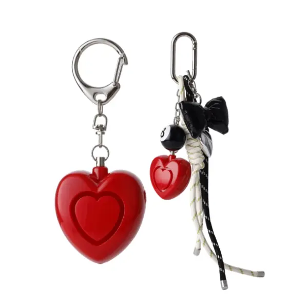 Red Panic Alarm Keychain – 130dB Heart Safety Charm with Photo Locket for Women Girls