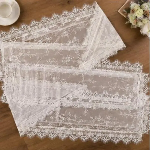 3 Pack White Lace Table Runners, 14 x 120 Inch Embroidered Boho Table Runner for Wedding, Bridal Shower, Rustic Party & Farmhouse Table Decor
