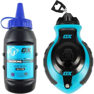 Professional Chalk Line Reel & Chalk Powder Combo Pack, 6-to-1 gear ratio, 100' 8 Strand Strong compact chalk line and Blue Chalk Powder| P503502