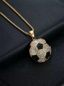 1pc Men's Soccer Pendant Necklace, Rhinestone Hip Hop Fashion Accessory, Football Shaped Jewelry, World Cup Fan Match Necklace