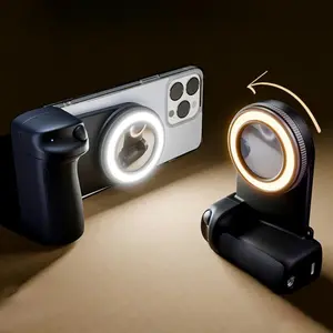 Magnetic Selfie Handle, USB Rechargeable Phone Selfie Handle with, Adjustable Camera Stabilizer for iPhone & Android, Selfie Ring Light